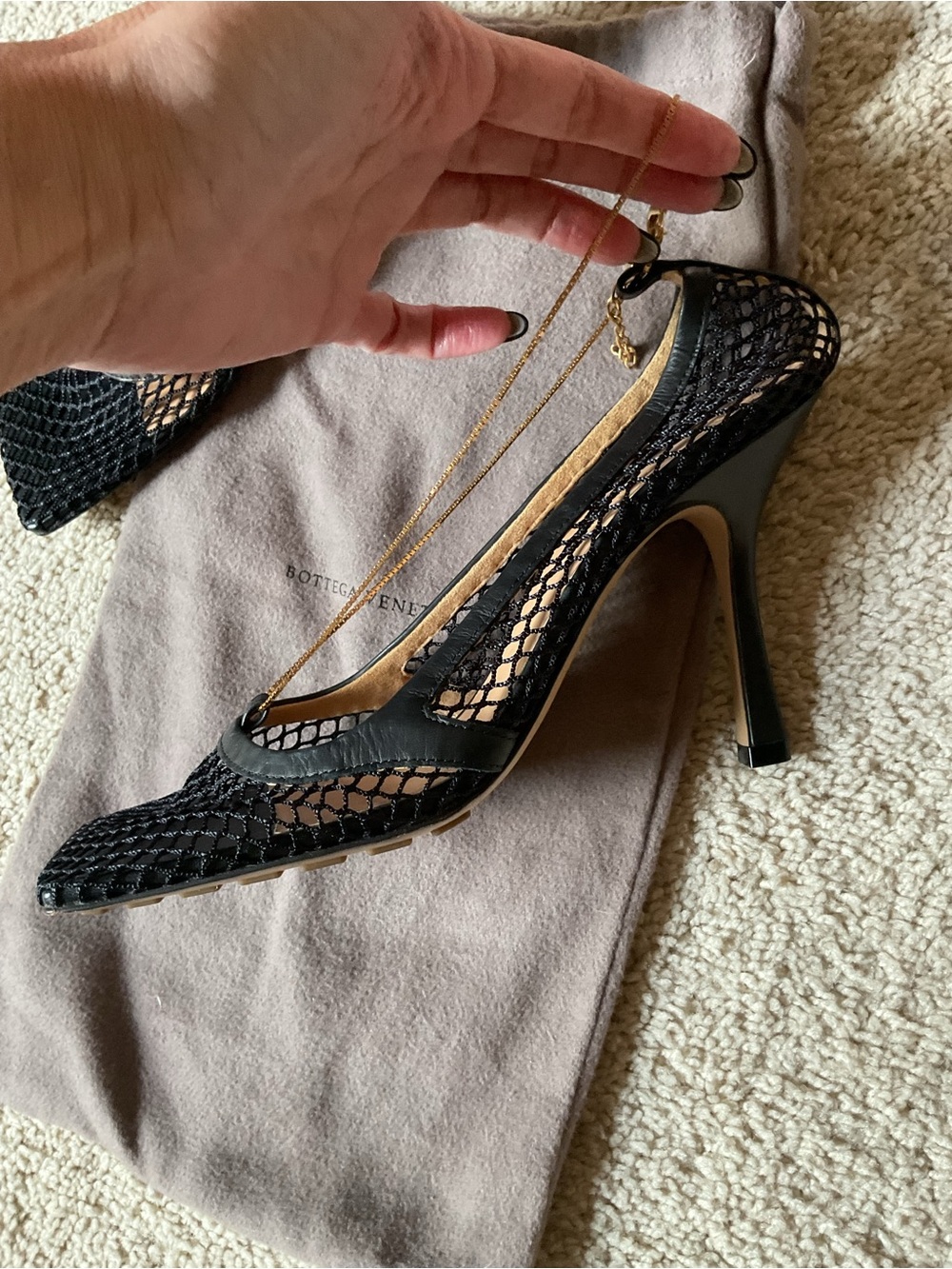 Bottega Veneta Black Mesh with Gold Chain